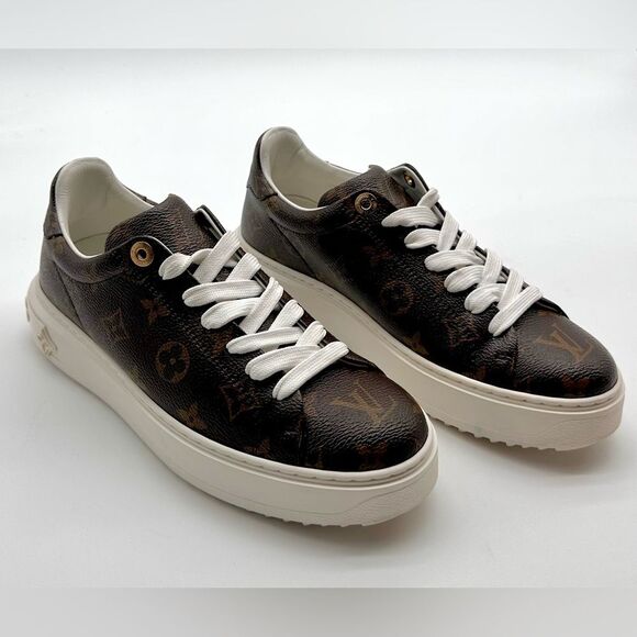 Louis Vuitton Timeout LV Monogram Brown & White Low Top Sneakers EU 38 US 8 - Picture 1 of 15